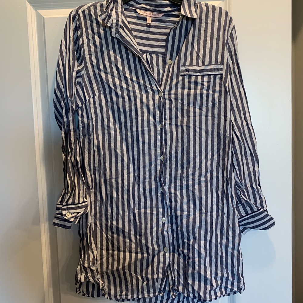 Victoria's Secret Blue and White Striped Pajama Shirt